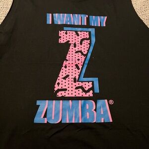 Zumba Fitness Black Tank Top with Pink and Blue Print